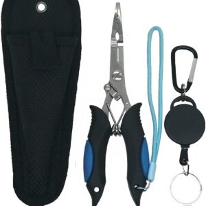 Stainless Steel Fishing Pliers - Needle Nose Plier for Cutting Fishing Line, Multitool Pliers with Sheath and Telescopic Lanyard | Fishing Tools