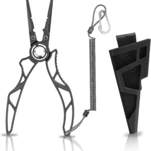 7 Inch Fishing Pliers and Titanium Plating, Saltwater Resistant Fishing Gear, Line Cutter, Hook Remover, Stainless Steel Split Ring Pliers with Carbide Blade- 7"