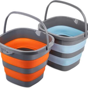 2 Pack Collapsible Plastic Bucket with 2.6 Gallon (10L) Each, Foldable Rectangular Tub for House Cleaning, Space Saving Outdoor Waterpot for Garden or Camping, Portable Fishing Water Pail