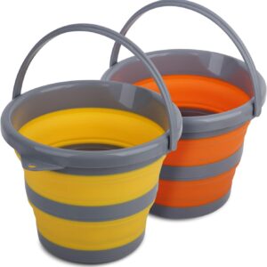 2 Pack Collapsible Plastic Bucket with 1.32 Gallon (5L) Each, Foldable Round Tub, Space Saving Outdoor Waterpot for Garden or Camping, Portable Fishing Water Pail