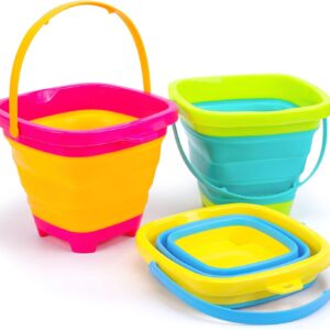 3Packs Foldable Pail Bucket, 2L Silicone Collapsible Easter Buckets for Kids, Multi Purpose for Fun Summer Activities, Camping Gear, Beach Essentials