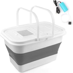 13L Fishing Bucket with Mini Oxygen Pump,Portable Folding Collapsible  Bucket Fish Live Container Box with Breathable Mesh Space Saving Outdoor Traveling Hiking Fishing
