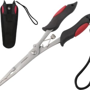 Long Nose Fishing Pliers,Ice Fishing Gear,Stainless Steel Hook Remover Braid Cutter Rustproof Fishing Multi-Tools Fishing Gripper for Freshwater Saltwater