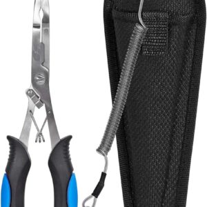 Fishing Pliers Stainless Steel Long Nose Hook Remover with Sheath and Lanyard for Line Cutters Saltwater and Freshwater