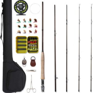 Fly Fishing Rod & Reel Combo Beginner Kit, 4-Piece Rod With Free Rod Tip, 5wt Aluminum Reel, Fly Box Case, Fishing Flies, Extra Backing & Travel Case