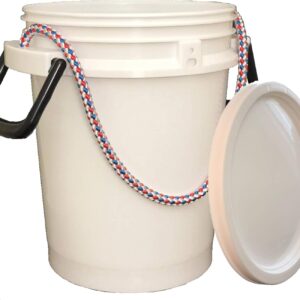 5 Gallon Bucket with Rope Handle, Two Sides Handle, 2 Color to Choose (White, 1 Pack)