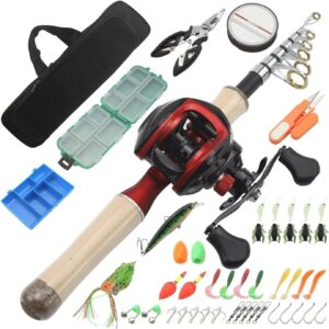 Reel and Fishing Rod Combo Fishing Rod Kit, Carbon Fiber Retractable Fishing Rod And Reel Combo With Line, Bionic Lure, Hook And Carry Bag, Fishing Tackle Set For Brackish And Freshwater Fishing Rod (