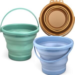 3PCS Collapsible Beach Bucket Easter Basket Sandbox Kit Building Toys for Kid, Small Pail for Washing Camping Fishing, Foldable Bucket Sand Pail for Garden Planting, Travel, Beach Summer Toys Fun