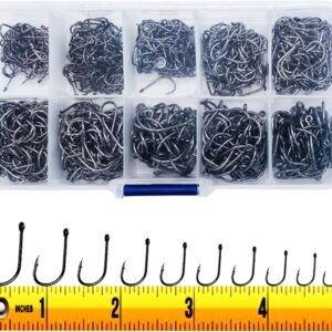 300PCS Small High-Carbon Steel Barbed Fishing Hooks with Holes, 10 Specifications of Fishing Hooks, Portable Boxed Hooks, Powerful Hooks That Can Adapt to Various Fishing Environments