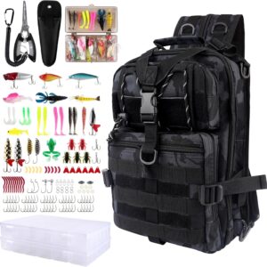 139PCS Tackle Box Backpack,Fishing Backpack with Accessories,Tackle Bag,Fishing Tool Kit Fish Pliers Salt Water Fishing Tackle Set for Men Women Gifts (Black Scorpion)