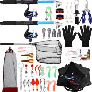 Telescopic Fishing Rod and Reel Combo, 6.89ft 2pcs Collapsible Rod with Plier Lip Gripper Lures Carrier Bag Pre-Loaded Spinning Reel Saltwater Freshwater Fishing Pole Kit