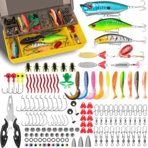 Fishing Lures, 144 Tackle Box Included , Spoon, Hooks, Jigs, Weights and More Other Accessories, Fishing Bait Lure Gear Kit Gifts for Men Bass Freshwater