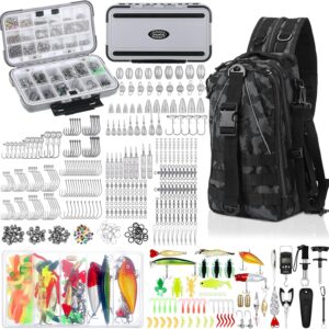 484 Pcs Fishing Tools Accessories Kit Include Fish Backpack Fish Hook Lures Hook Remover Lip Gripper for Men Women Fishing Gifts(Camouflage)
