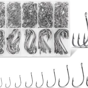 Carbon Steel Fishing Hooks 500Pcs/90Pcs, Circle Hooks Assortment for Saltwater Freshwater Ice Fishing, Salt Water Fish Hooks for Catfish Trout Bass Octopus Multi Size