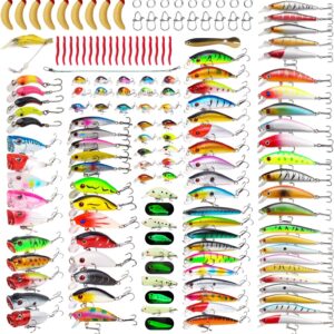 Fishing Artificial Lures Kit Mixed Including Front Diving Fin  Surface Popper Crank Baits Pencil  with Hook and Soft Lures Accessories for Saltwater Freshwater Trout Bass Tackle Gift Set