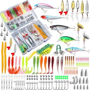 Fishing Lures Tackle Bait Kit Set, Tackle Box with Tackle Included, , Wo, Spinner, Weights, Hooks & Other Accessories for Freshwater Bass Trout Fishing Gear Gifts for Men