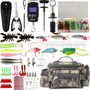 113Pcs Fishing Tool Kit, Fishing Bag, Fishing Pliers Hook Remover, Fish Lip Gripper, Fishing Lures Hook Tackle Box, Handheld Digital Scale, Ice Fly Fishing Gear Accessories Set Fishermen Gift